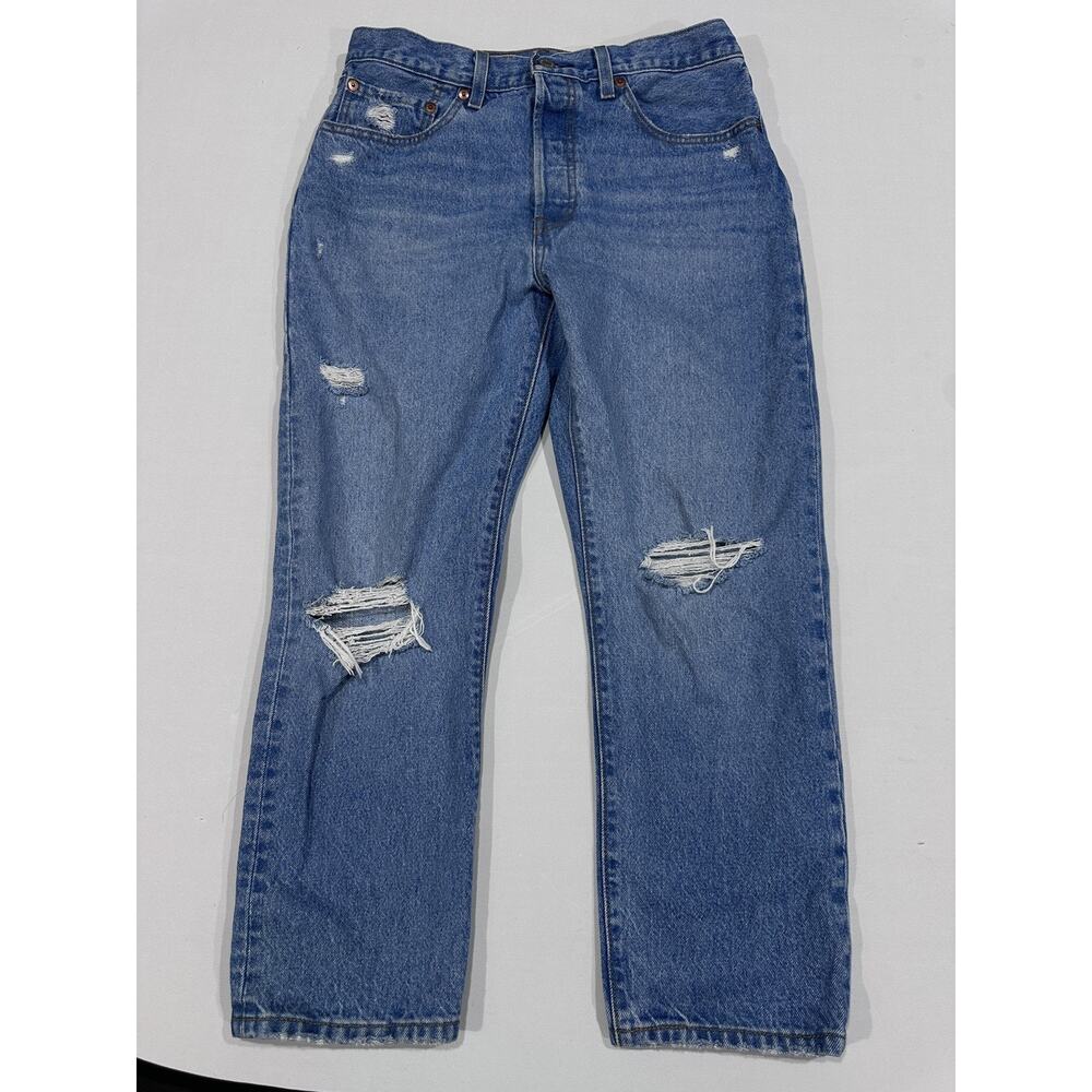 Levis 501 Jeans 30x26 (30x25) Blue Straight Distressed Denim Button Fly Cotton